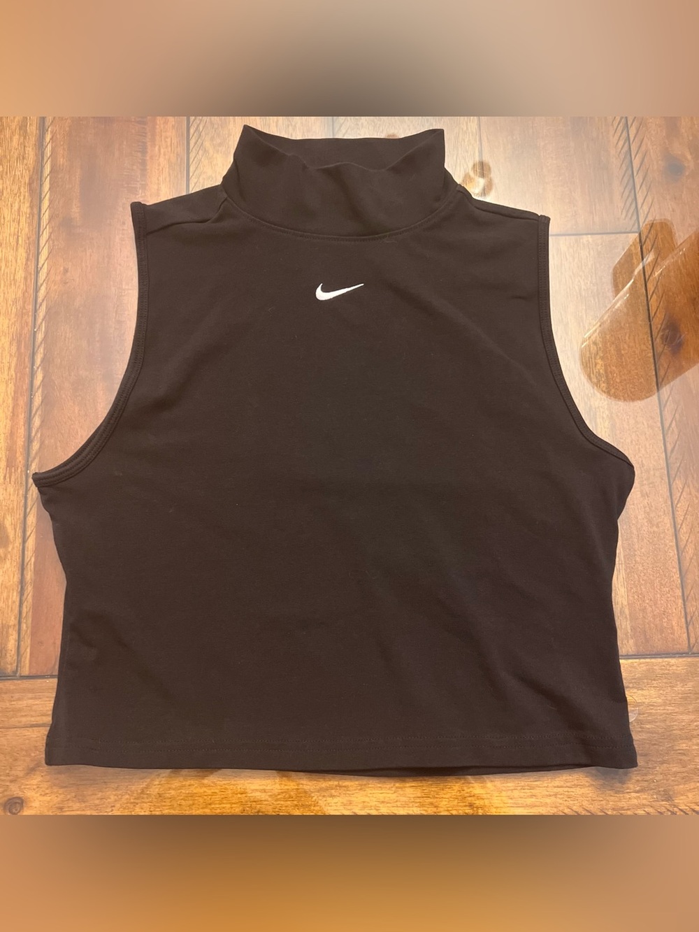 Nike Black Sleeveless Mock Neck Crop Tank with White Swoosh